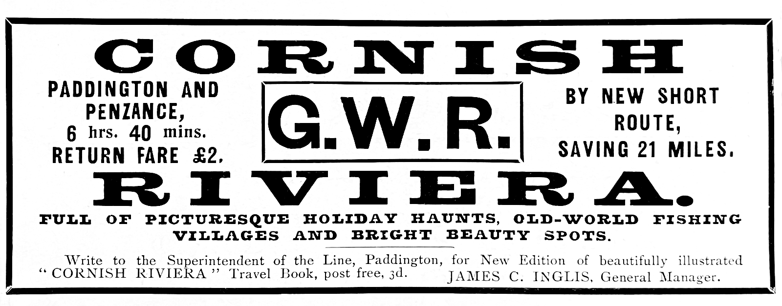 G.W.R. advertisement for Cornish Riviera, 1906