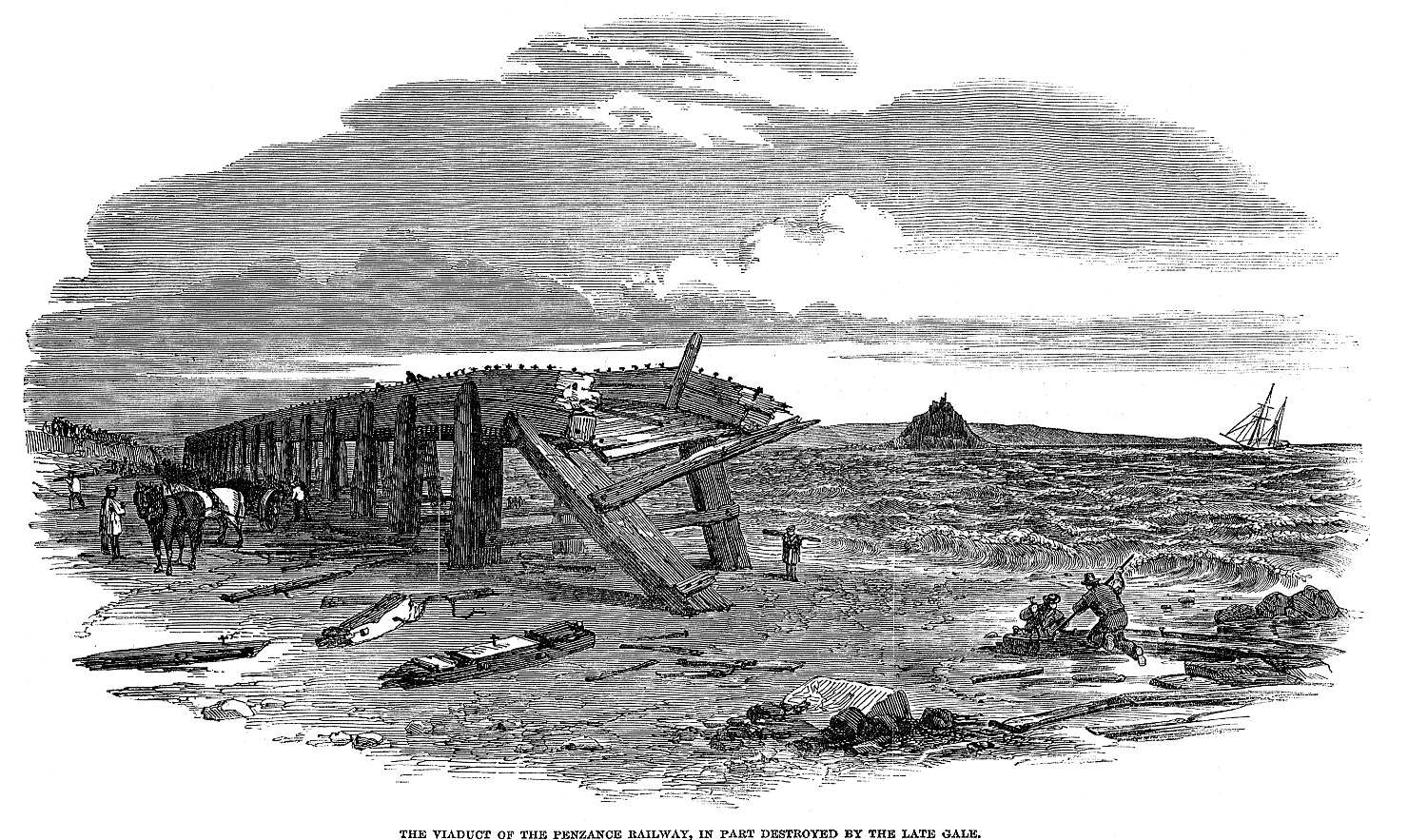 West Cornwall Railway viaduct damaged in gale 1852