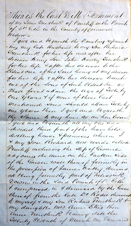 Jane Trevithick - Last Will and Testament